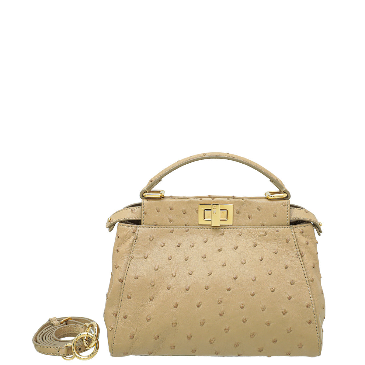 Fendi Beige Ostrich Mini Peekaboo Bag