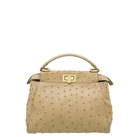 Fendi Beige Ostrich Mini Peekaboo Bag