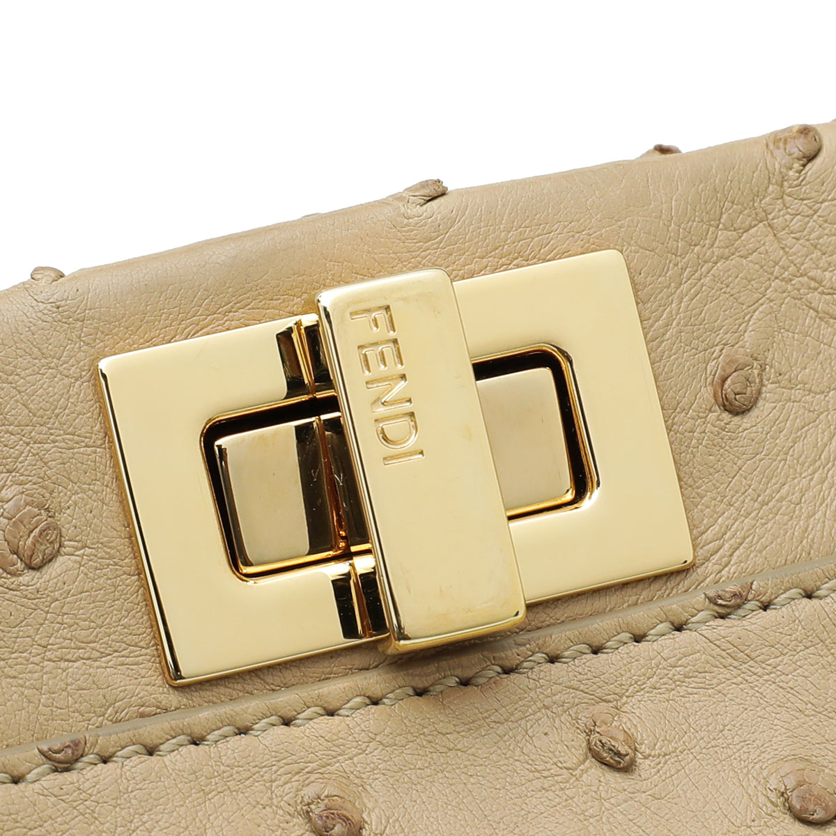 Fendi Beige Ostrich Mini Peekaboo Bag