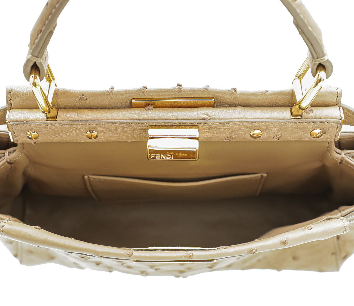 Fendi Beige Ostrich Mini Peekaboo Bag