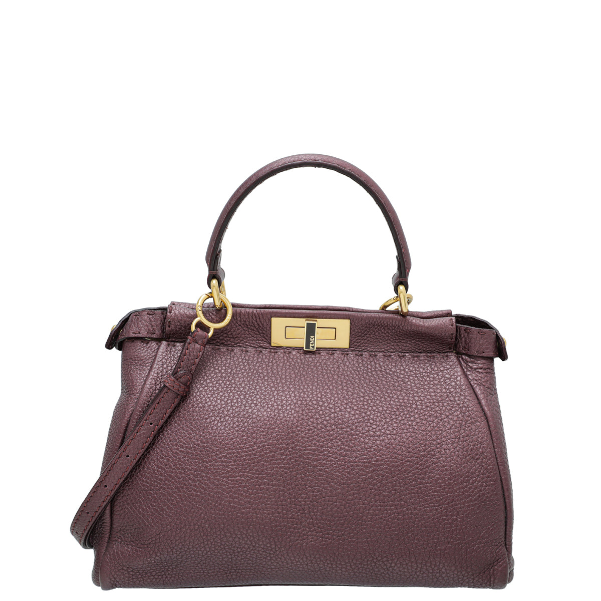 Fendi Metallic Burgundy Selleria Iconic Peekaboo Regular Bag