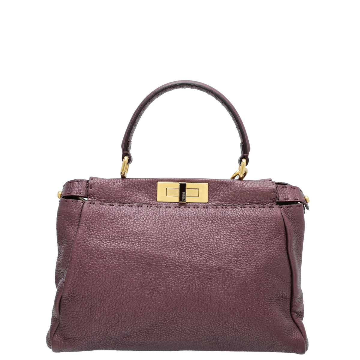 Fendi Metallic Burgundy Selleria Iconic Peekaboo Regular Bag