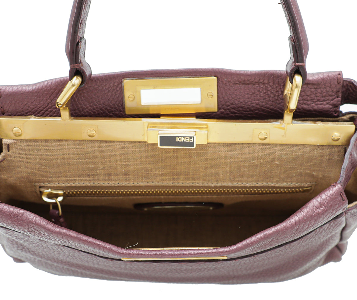 Fendi Metallic Burgundy Selleria Iconic Peekaboo Regular Bag