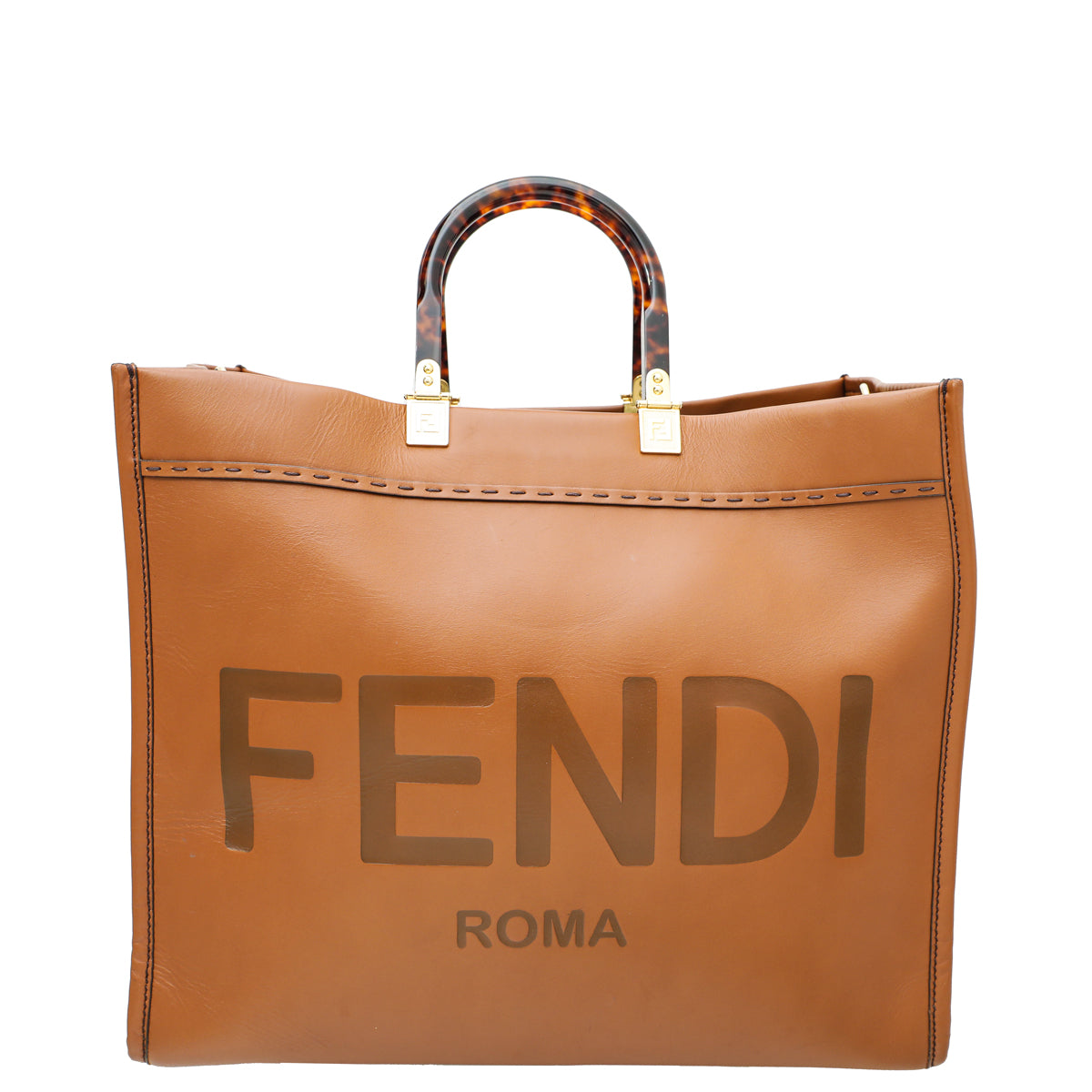 Fendi Brown Sunshine Shopper Tote "Fendi Roma" Motif Large Bag