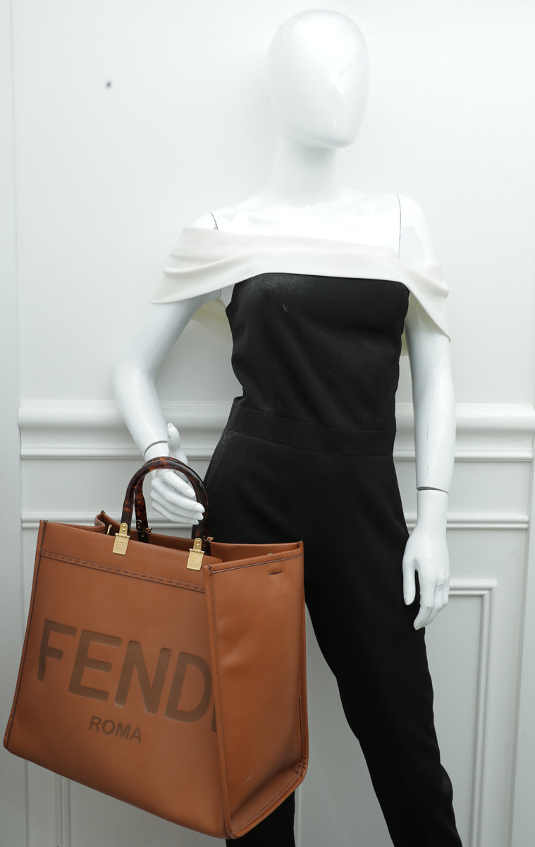 Fendi Brown Sunshine Shopper Tote "Fendi Roma" Motif Large Bag