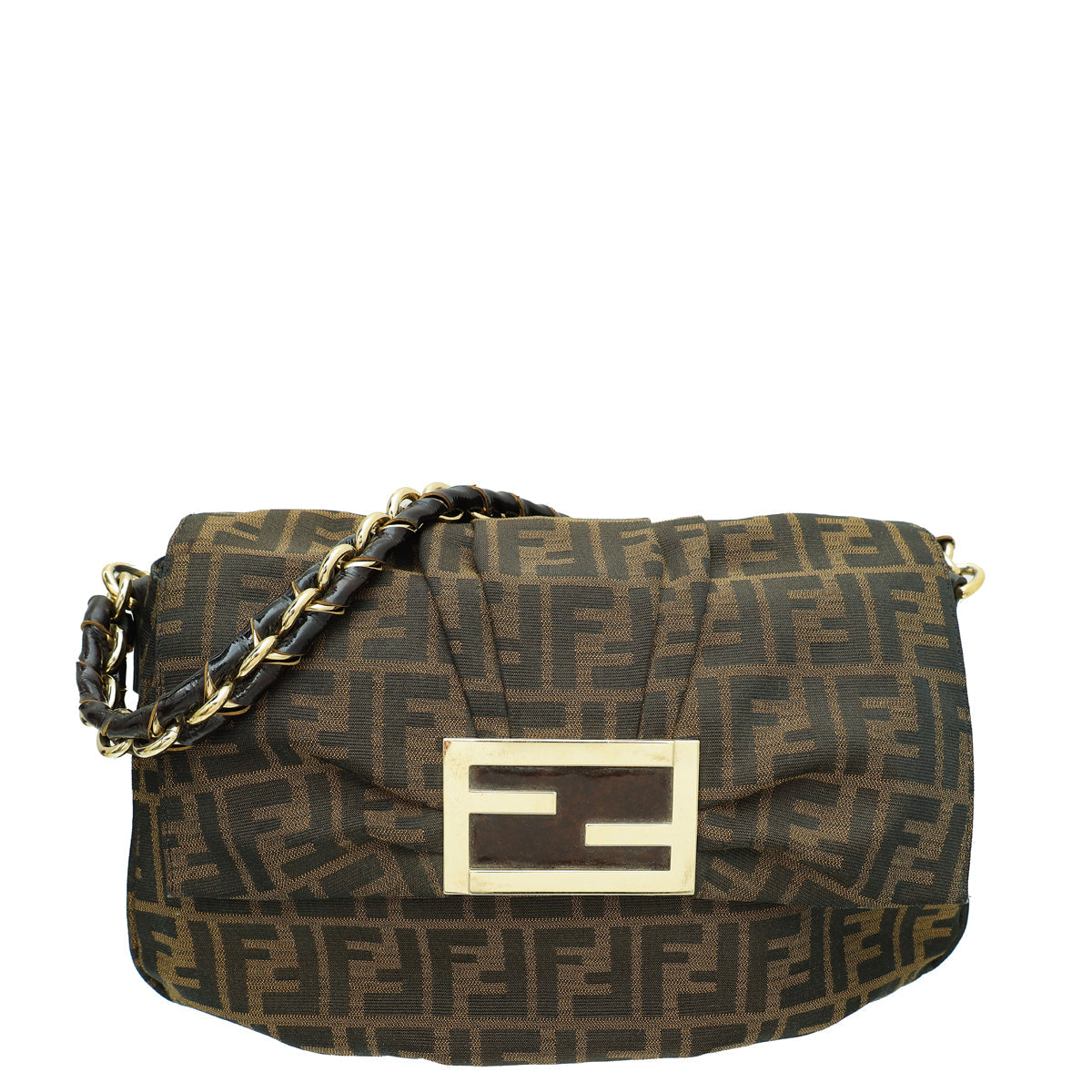 Fendi Tobacco Zucca Mia Flap Shoulder Bag