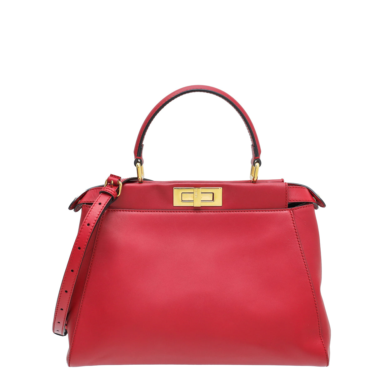 Fendi Red Iconic Peekaboo Regular Bag W /Pequin Lining