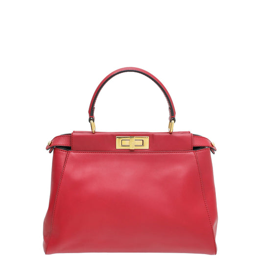 Fendi Red Iconic Peekaboo Regular Bag W /Pequin Lining