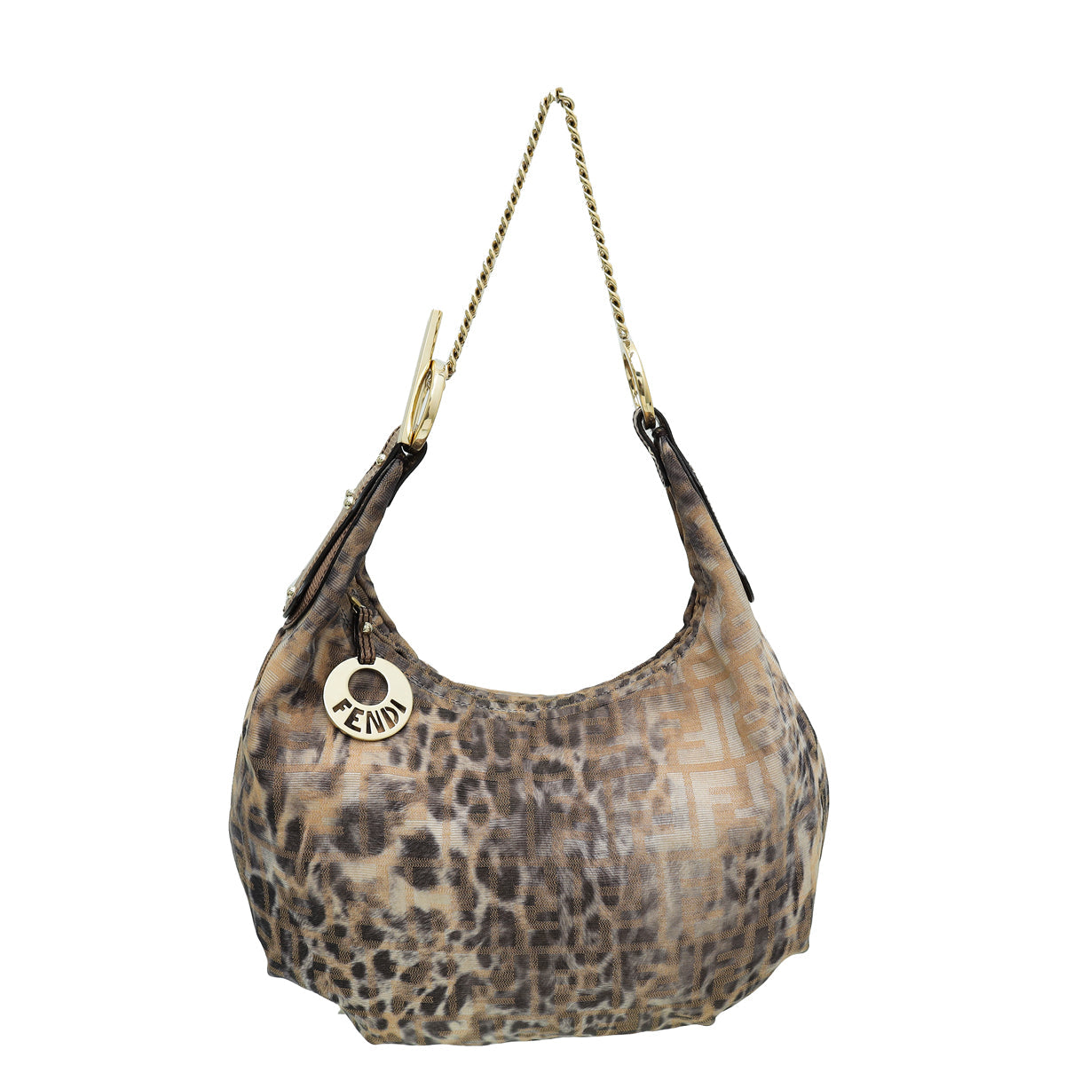 Fendi Bicolor Zucca Leopard Print Chef Chain Hobo Bag