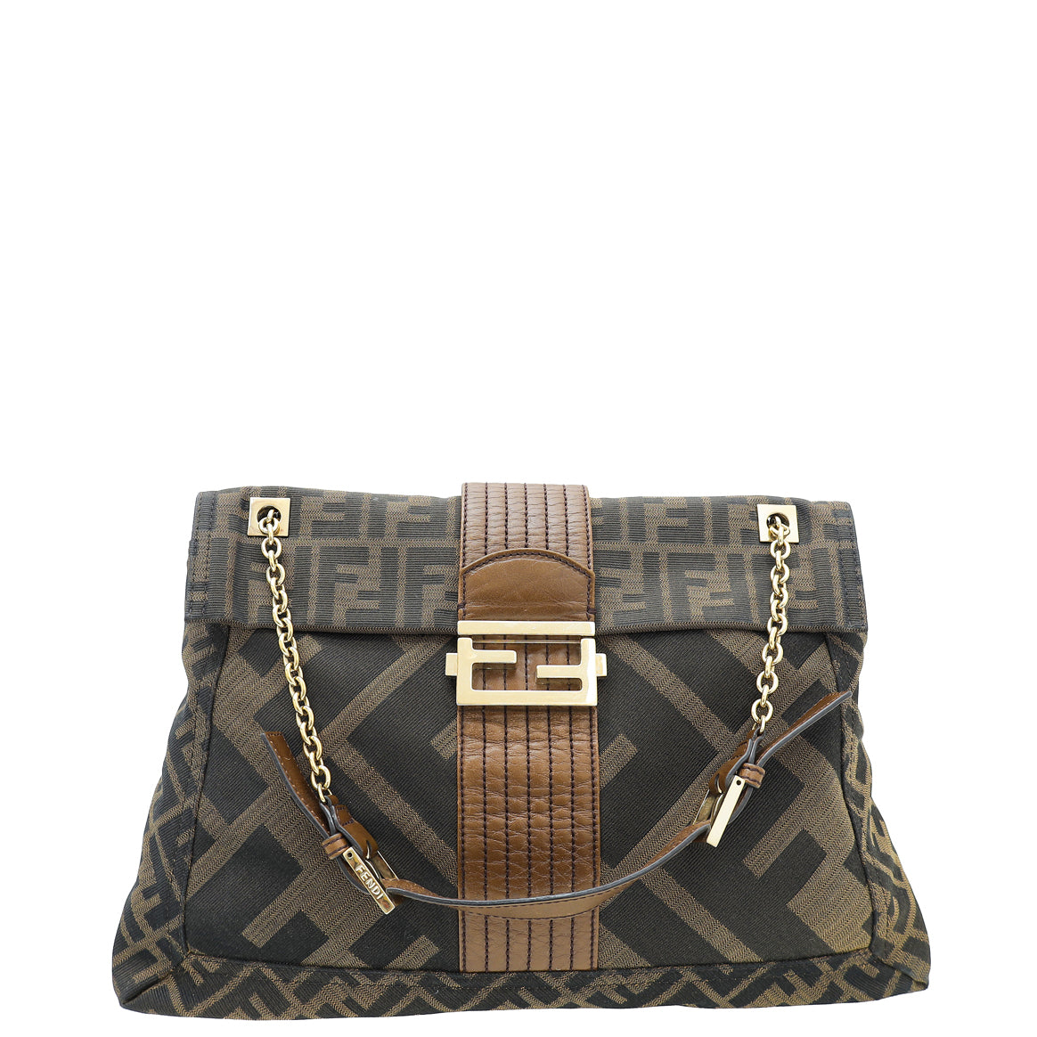 Fendi Tobacco Zucca Baguette Maxi Flap Shoulder Bag