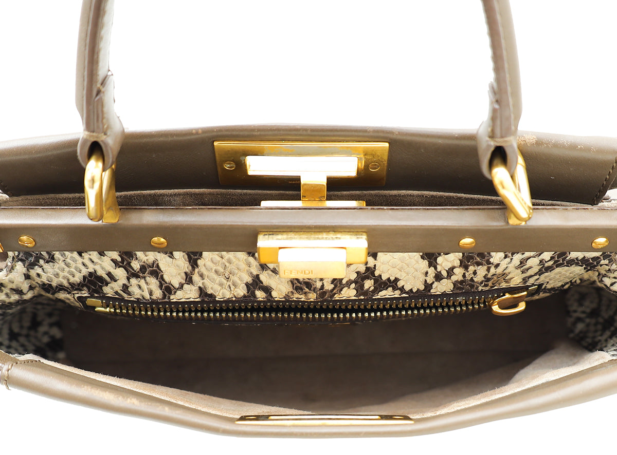 Fendi Brown Iconic Peekaboo Regular Bag W/ Snakeskin Lining