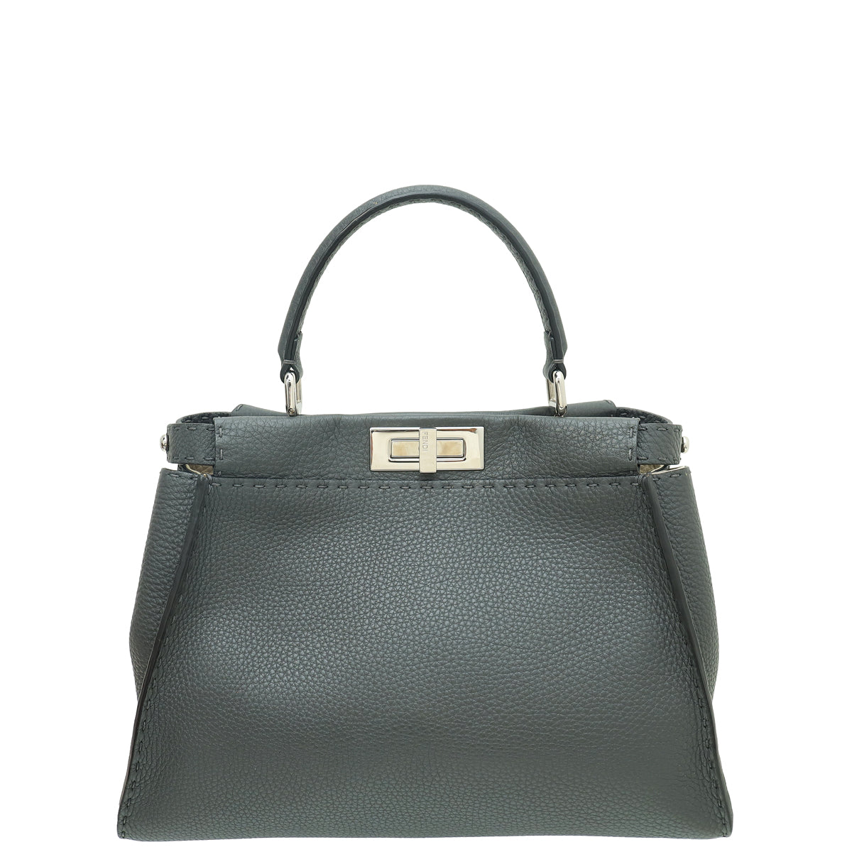 Fendi Dark Grey Peekaboo Selleria Regular Bag W/ Floral Strap