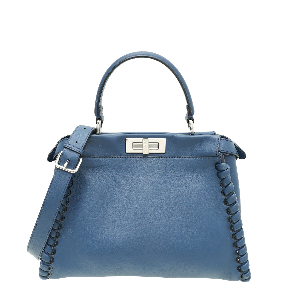 Fendi Navy Blue Whipstitch Peekaboo Regular Bag