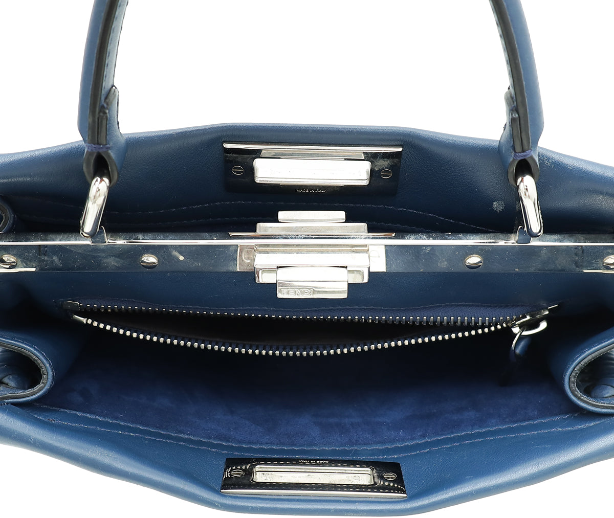 Fendi Navy Blue Whipstitch Peekaboo Regular Bag