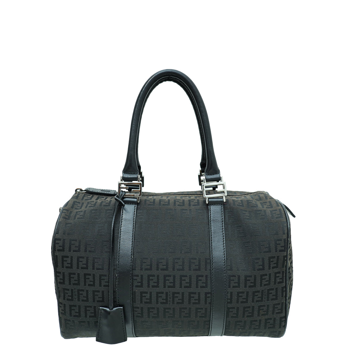 Fendi Black Zucchino Bauletto Boston Medium Bag