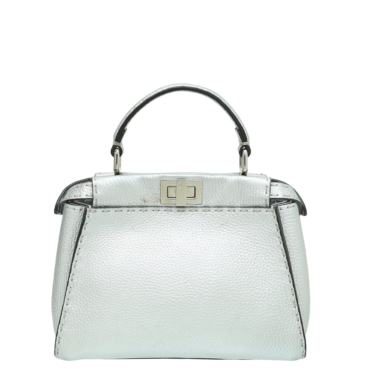 Fendi Metallic Silver Selleria Mini Peekaboo Bag