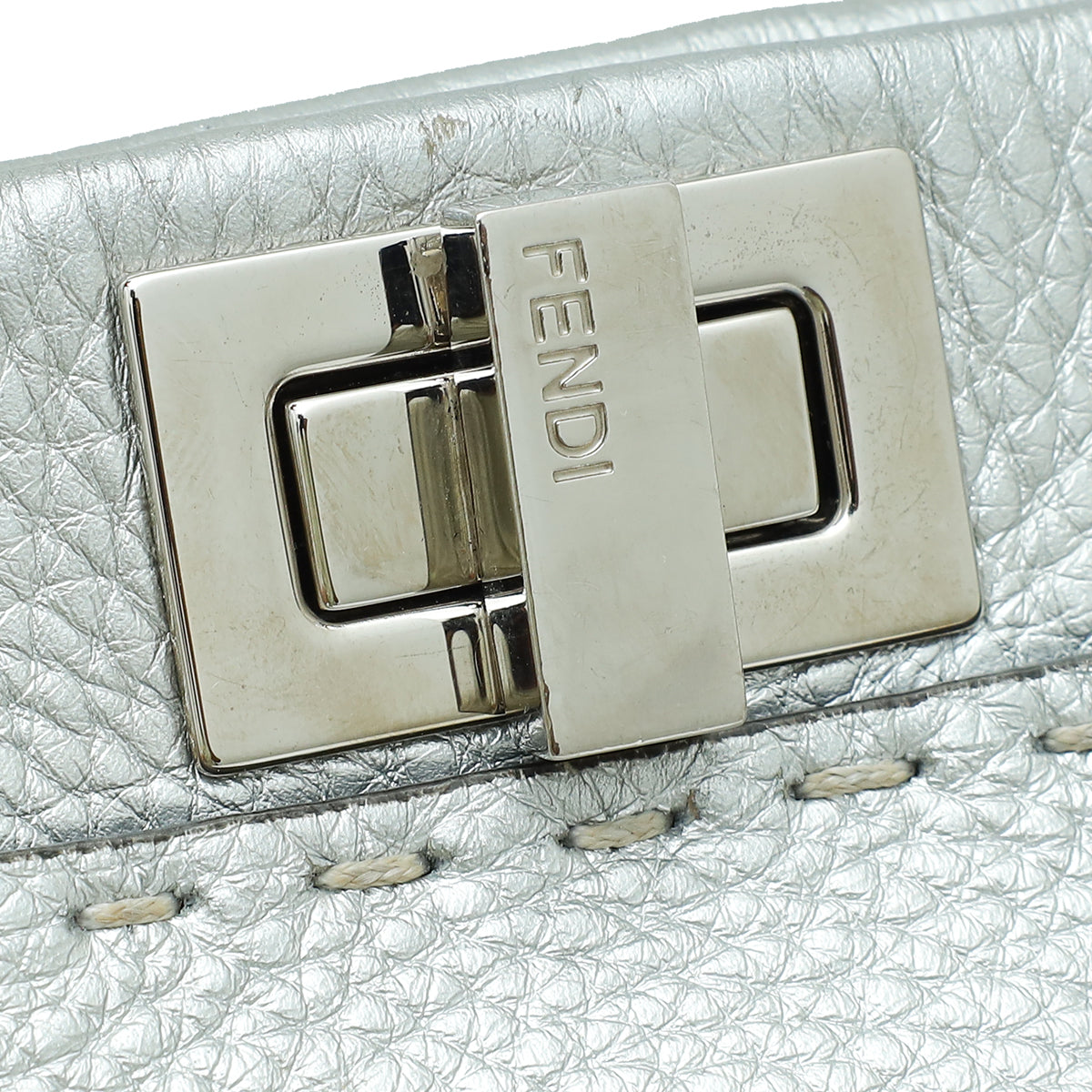 Fendi Metallic Silver Selleria Mini Peekaboo Bag