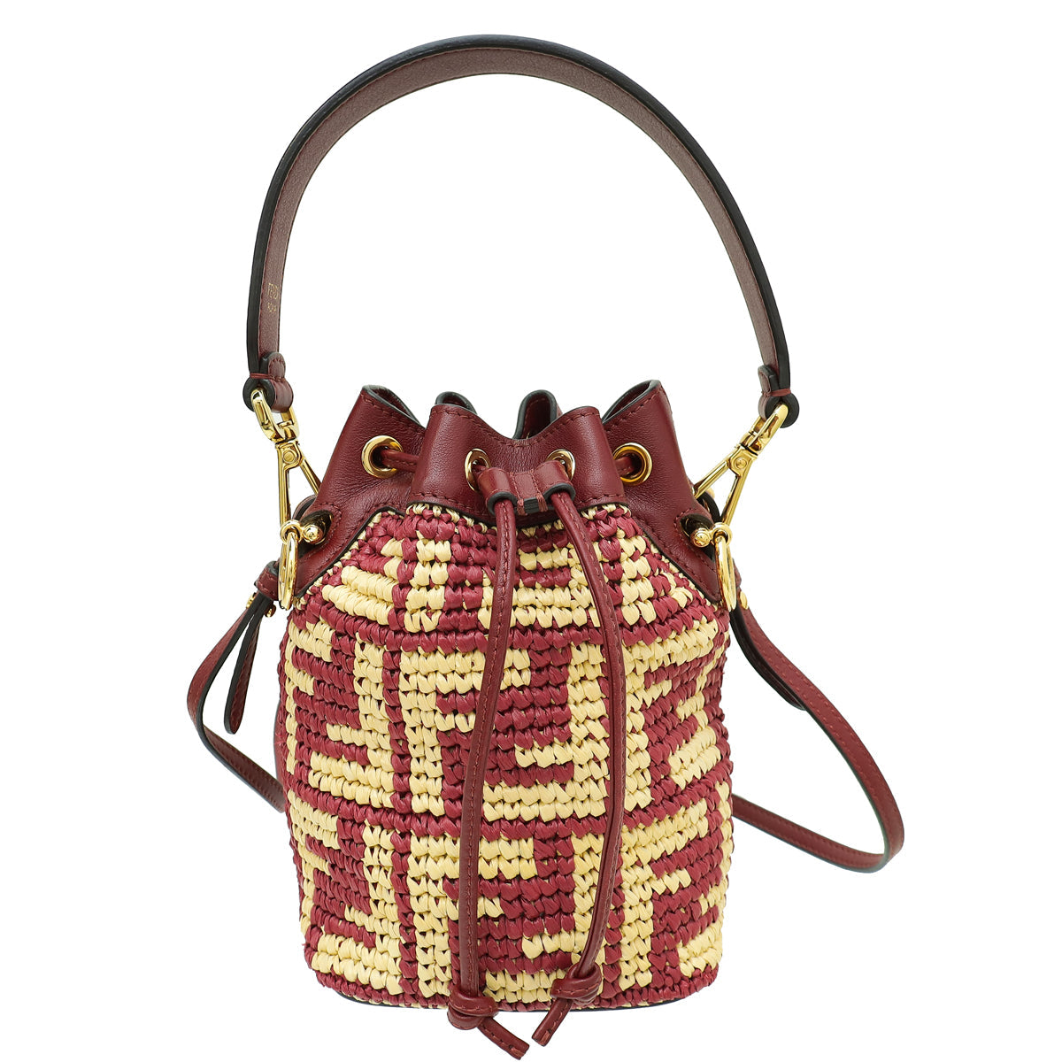 Fendi Bicolor FF Raffia Mon Tresor Mini Bucket Bag