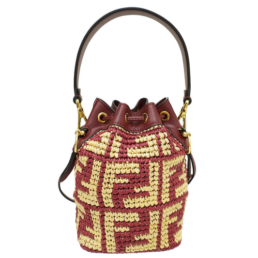 Fendi Bicolor FF Raffia Mon Tresor Mini Bucket Bag