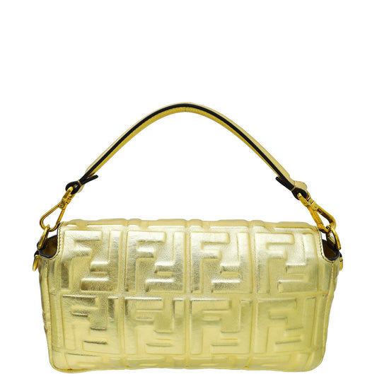 Fendi Gold FF Embossed Baguette Medium Bag