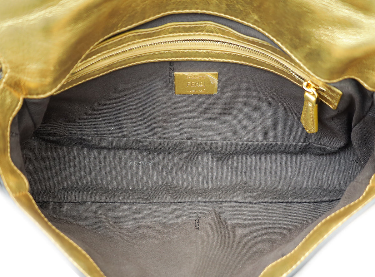 Fendi Gold FF Embossed Baguette Medium Bag