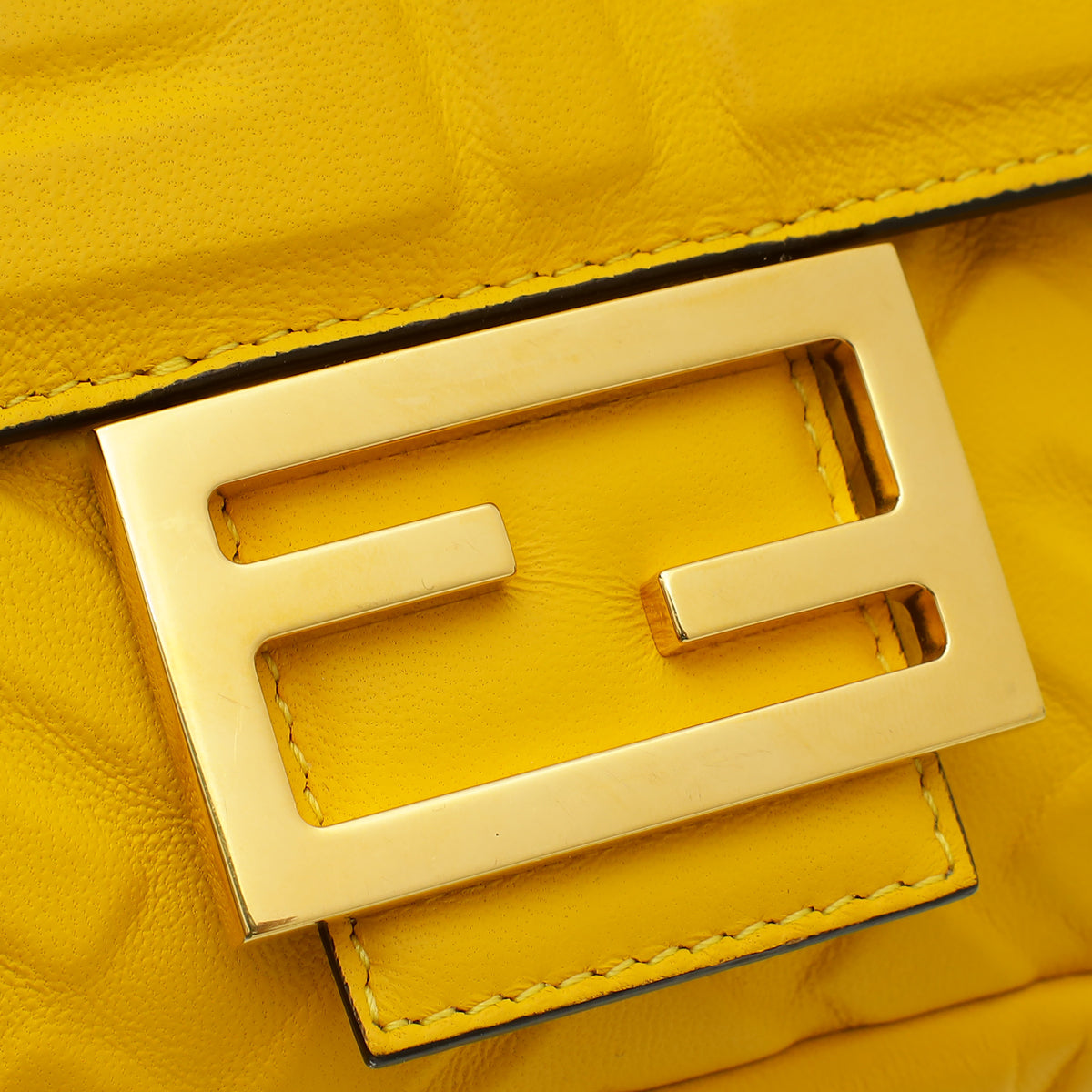 Fendi Yellow FF Embossed Baguette Medium Bag