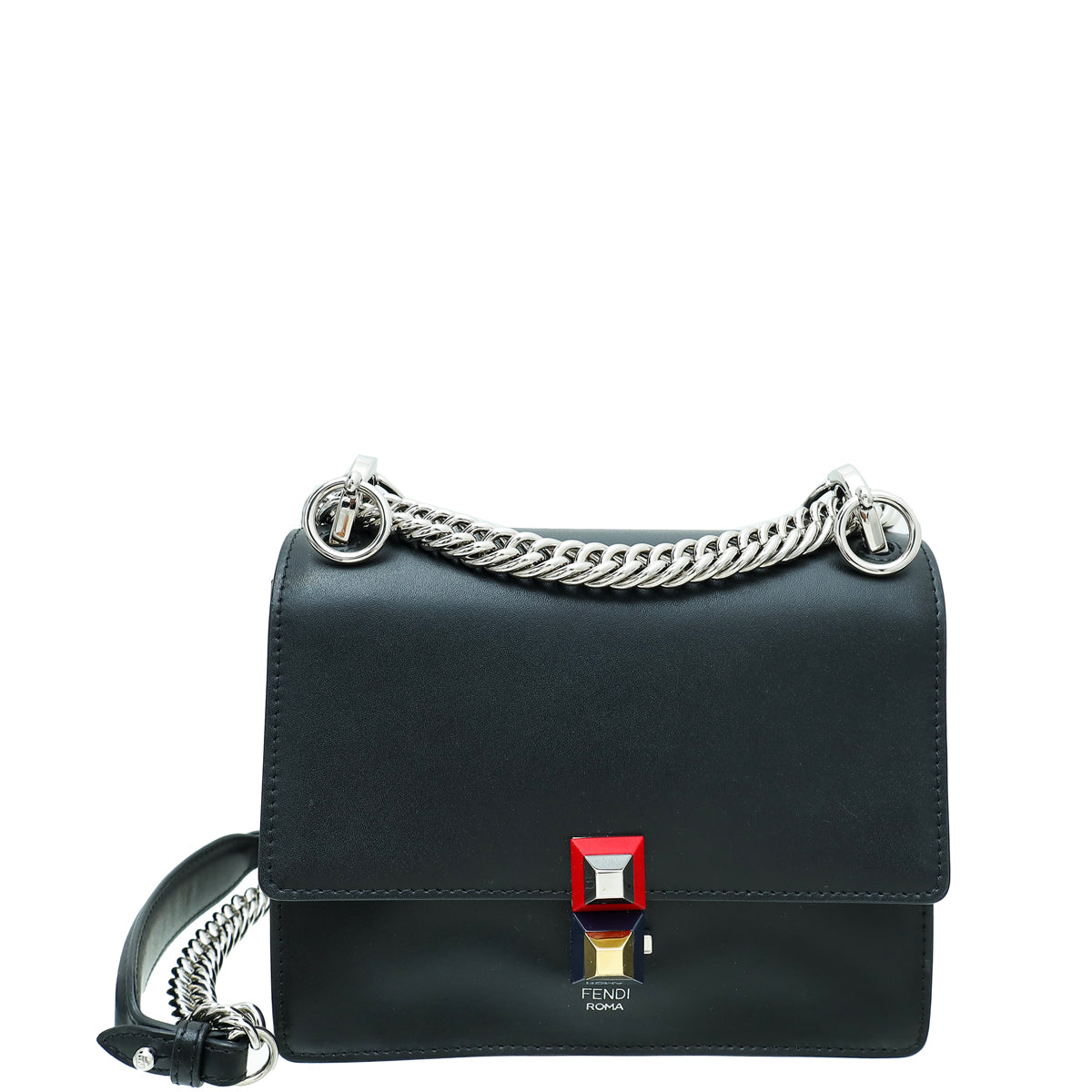 Fendi Black Kan I Stud Flap Small Shoulder Bag