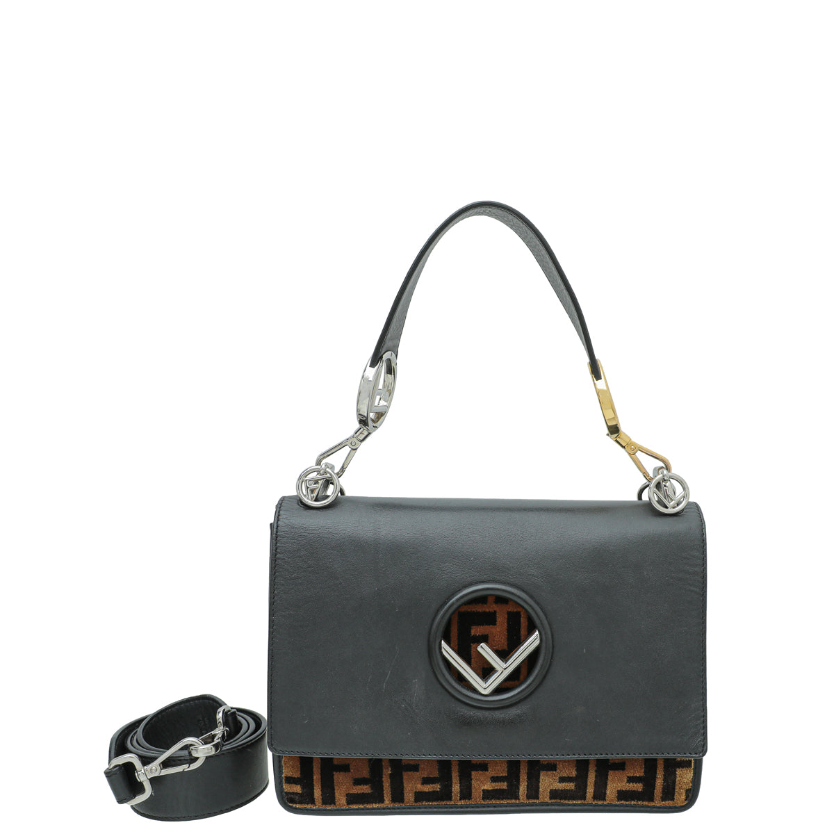 Fendi Bicolor Kan I F Velvet Flap Medium Bag