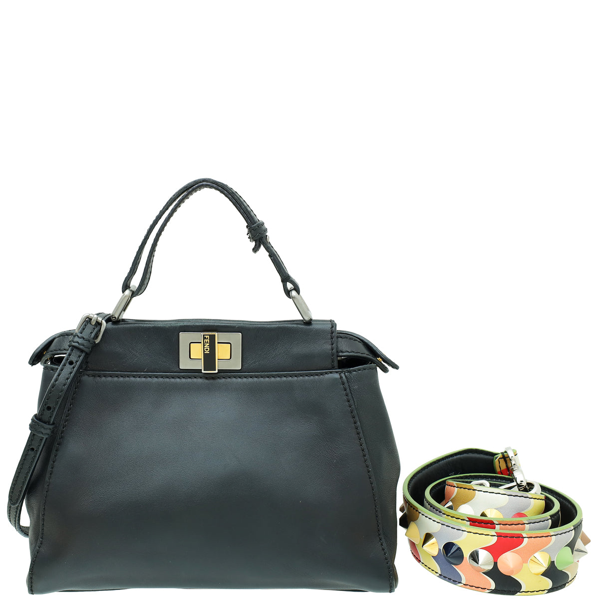 Fendi Black Mini Vitello Saddle Peekaboo Bag