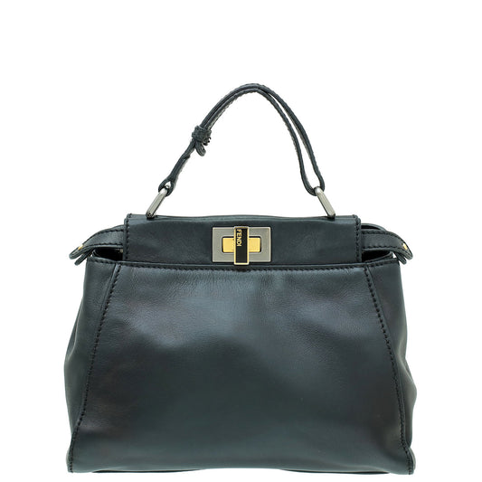 Fendi Black Mini Vitello Saddle Peekaboo Bag