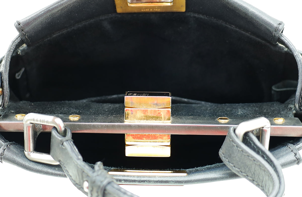 Fendi Black Mini Vitello Saddle Peekaboo Bag