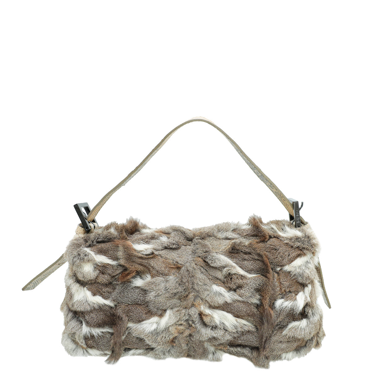 Fendi Bicolor Rabbit Fur Crystal Baguette Bag