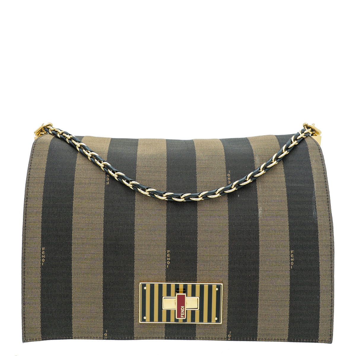 Fendi Tobacco Striped Pequin Claudia Large Bag