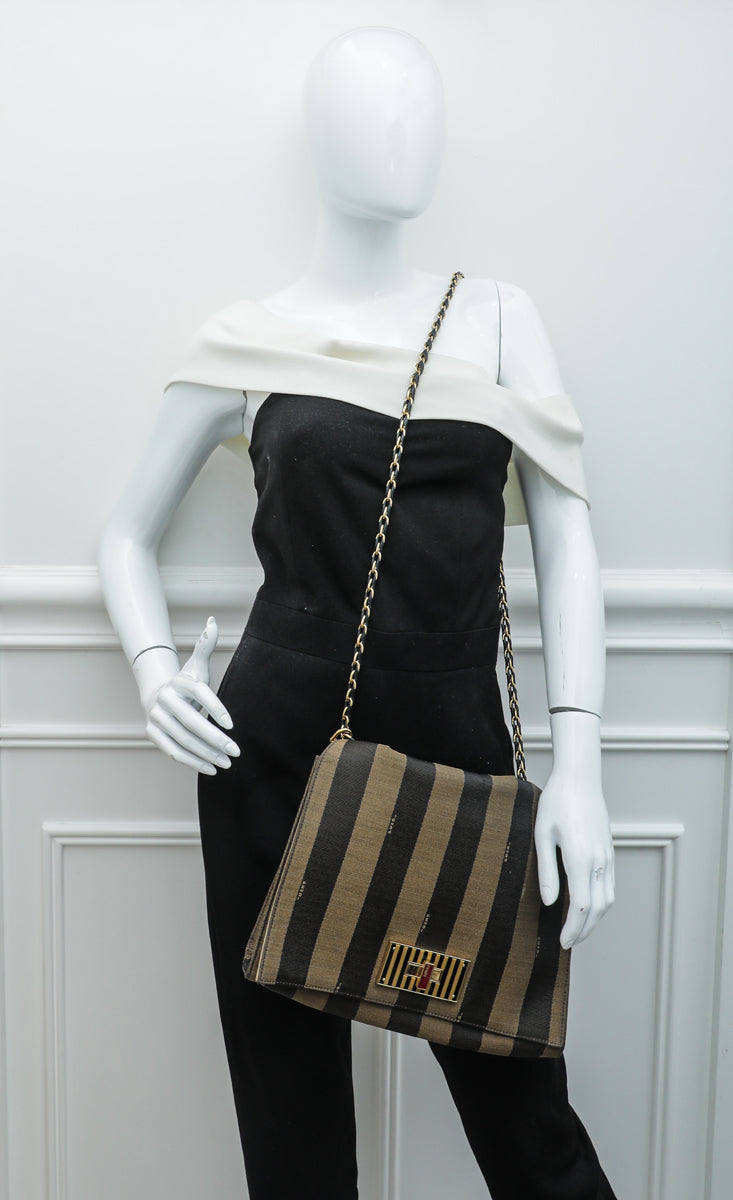 Fendi Tobacco Striped Pequin Claudia Large Bag