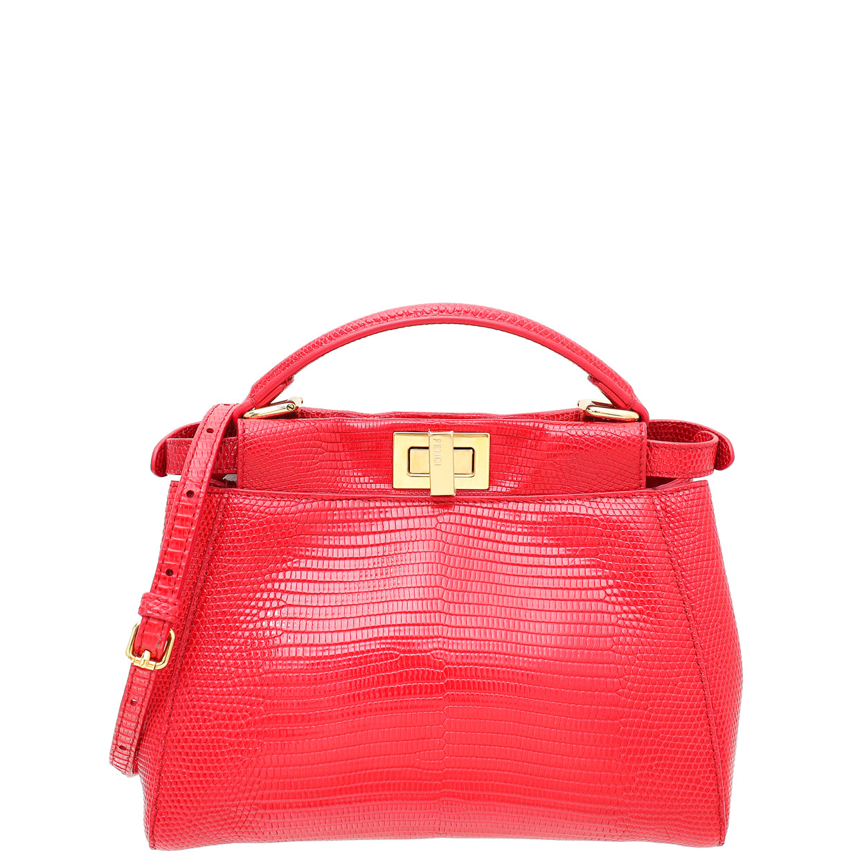 Fendi Red Lizard Iconic Peekaboo Bag