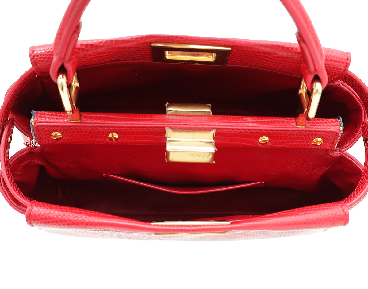 Fendi Red Lizard Iconic Peekaboo Bag