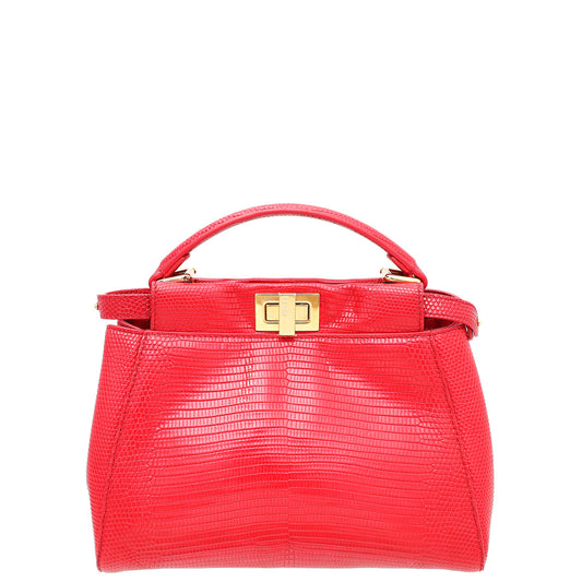 Fendi Red Lizard Iconic Peekaboo Bag