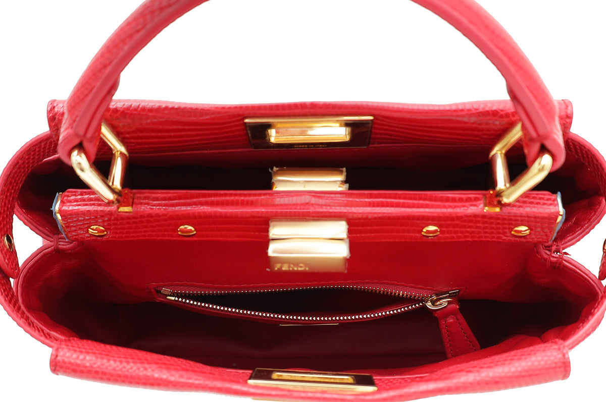 Fendi Red Lizard Iconic Peekaboo Bag