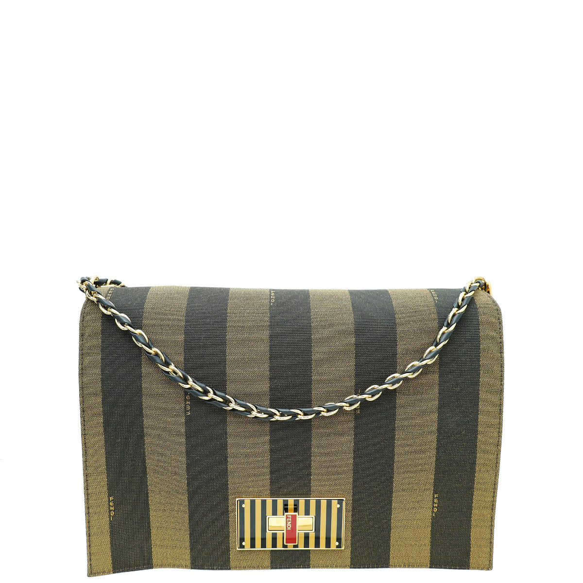 Fendi Tobacco Striped Pequin Claudia Large Bag