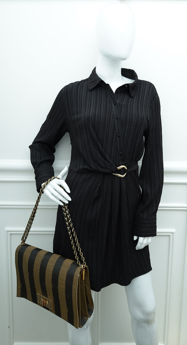 Fendi Tobacco Striped Pequin Claudia Large Bag