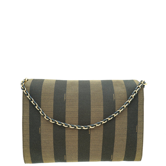 Fendi Tobacco Striped Pequin Claudia Large Bag