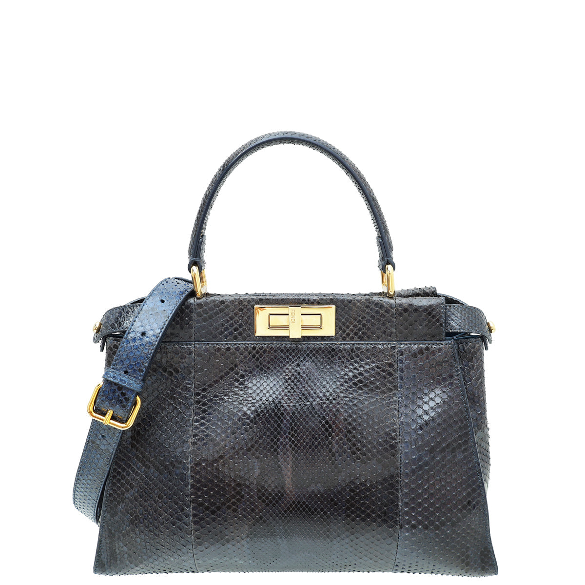 Fendi Blue Python Iconic Peekaboo Regular Bag