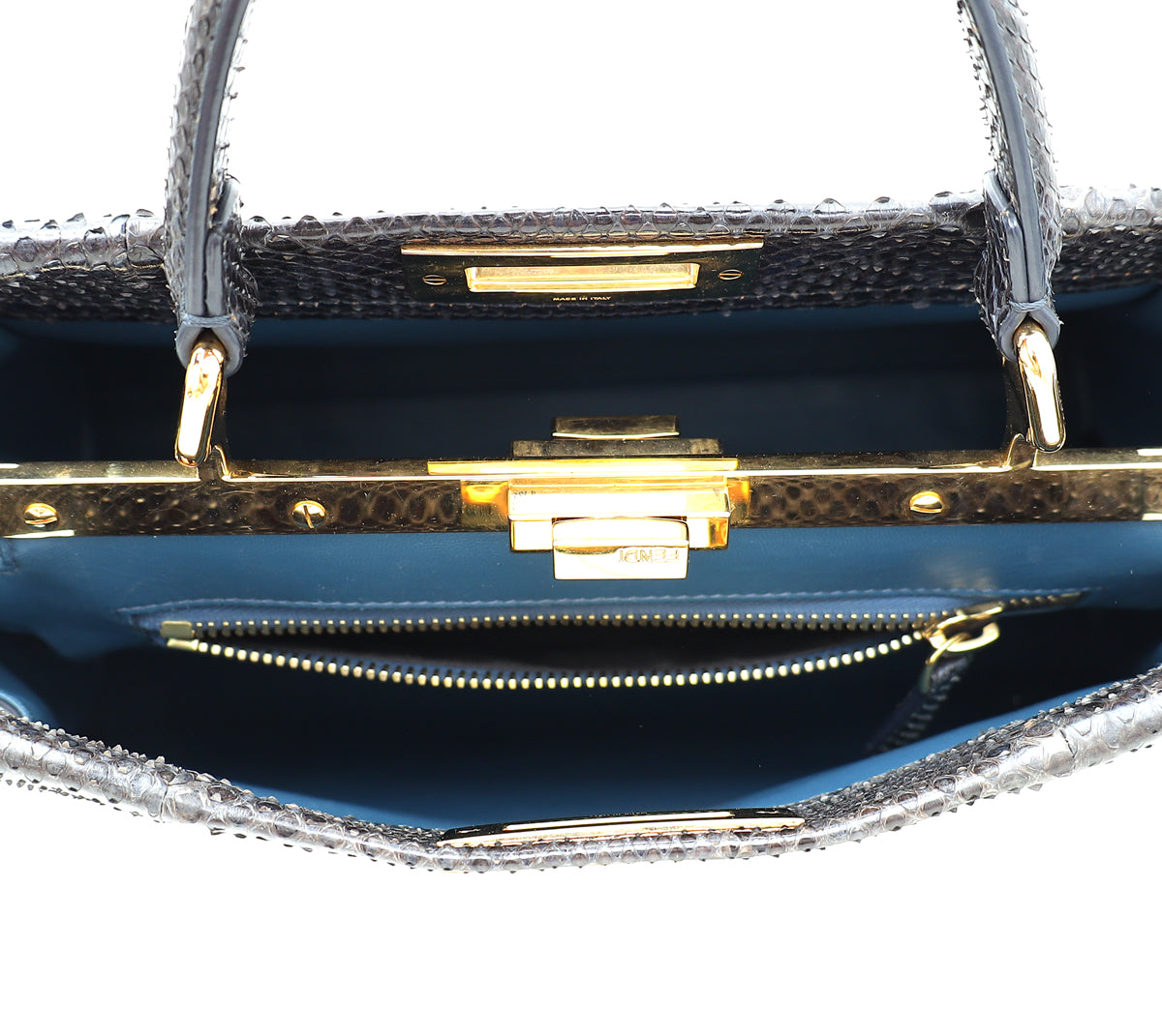 Fendi Blue Python Iconic Peekaboo Regular Bag