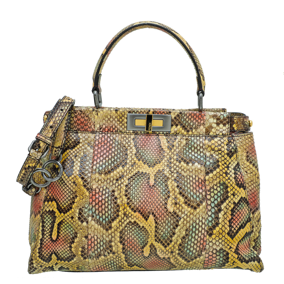 Fendi Yellow Multicolor Python Peekaboo Regular Bag