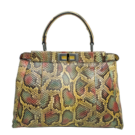 Fendi Yellow Multicolor Python Peekaboo Regular Bag