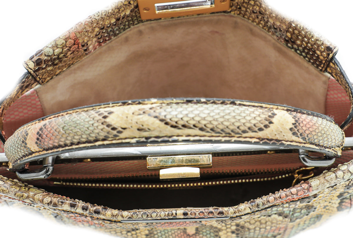 Fendi Yellow Multicolor Python Peekaboo Regular Bag