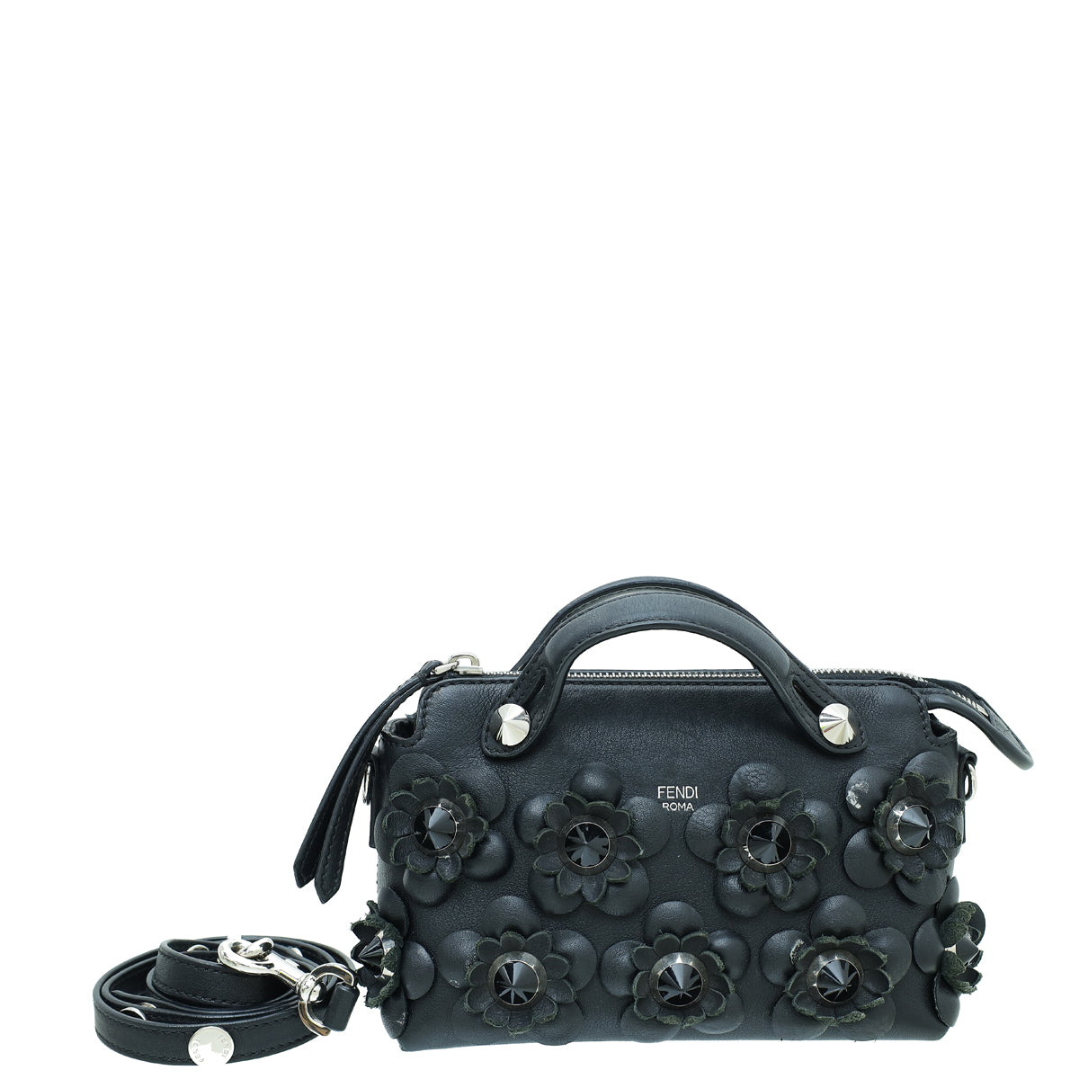 Fendi Black Flowerland Studded Mini By The Way Bag