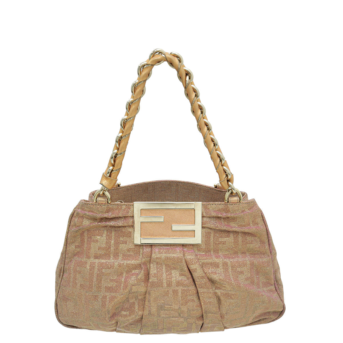 Fendi Metallic Gold Pink Zucca Tote Small Bag