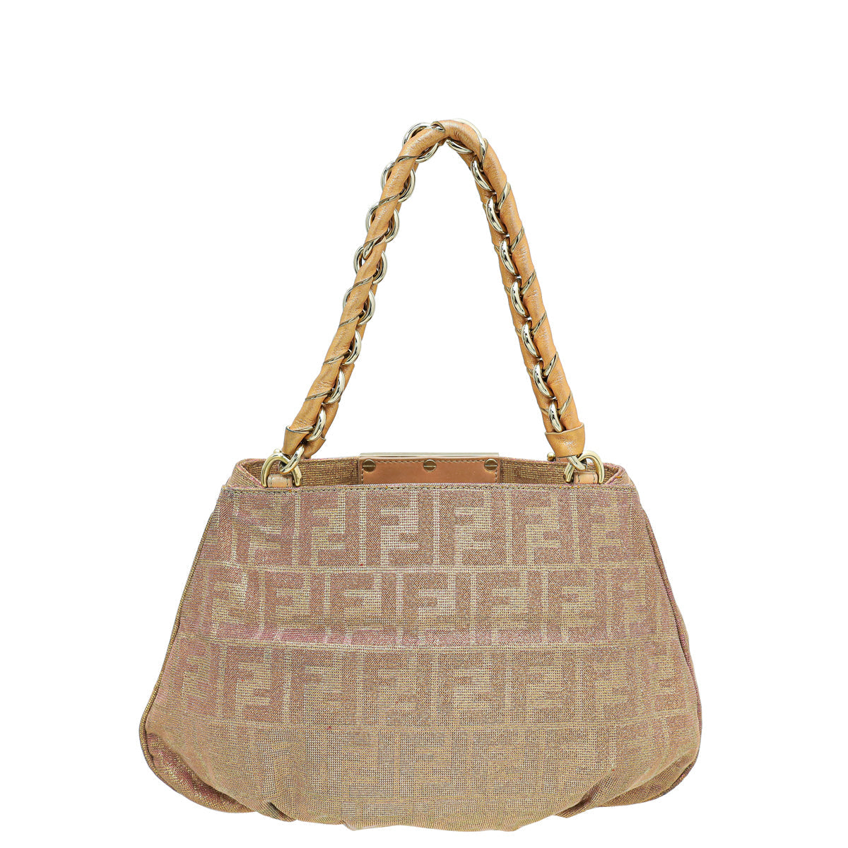 Fendi Metallic Gold Pink Zucca Tote Small Bag