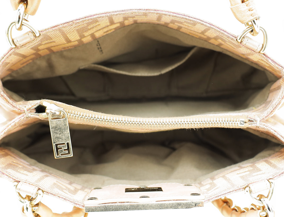 Fendi Metallic Gold Pink Zucca Tote Small Bag